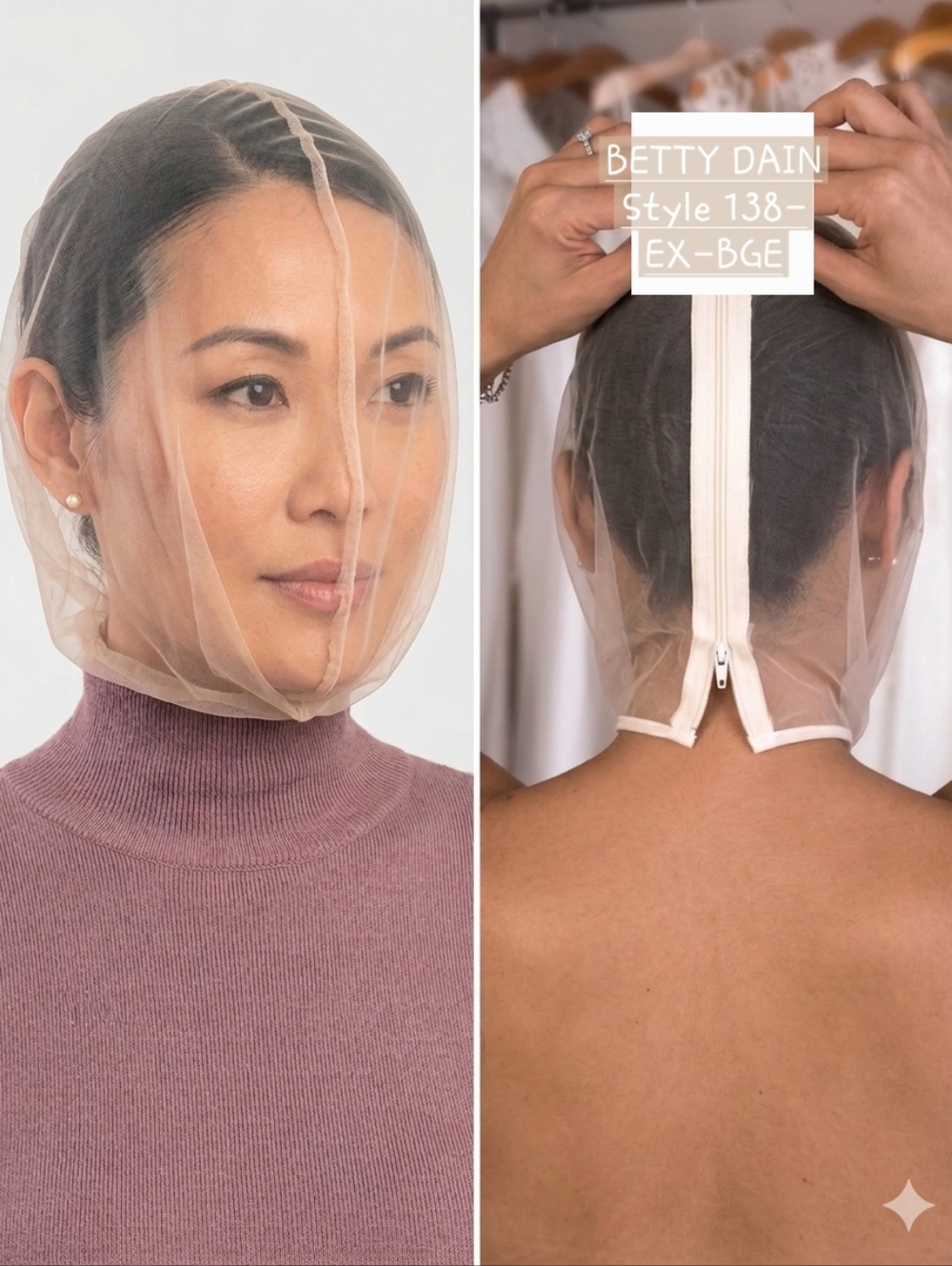 🍎Nwt Betty Dain Make Up Protector Hood 138 Beige Chiffon Protect Hair & Makeup